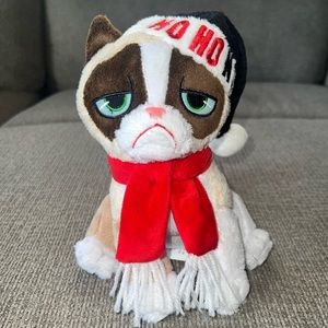 Official Grumpy Cat 7" Plush Christmas Kitty HO HO NO Black Hat Red Scarf